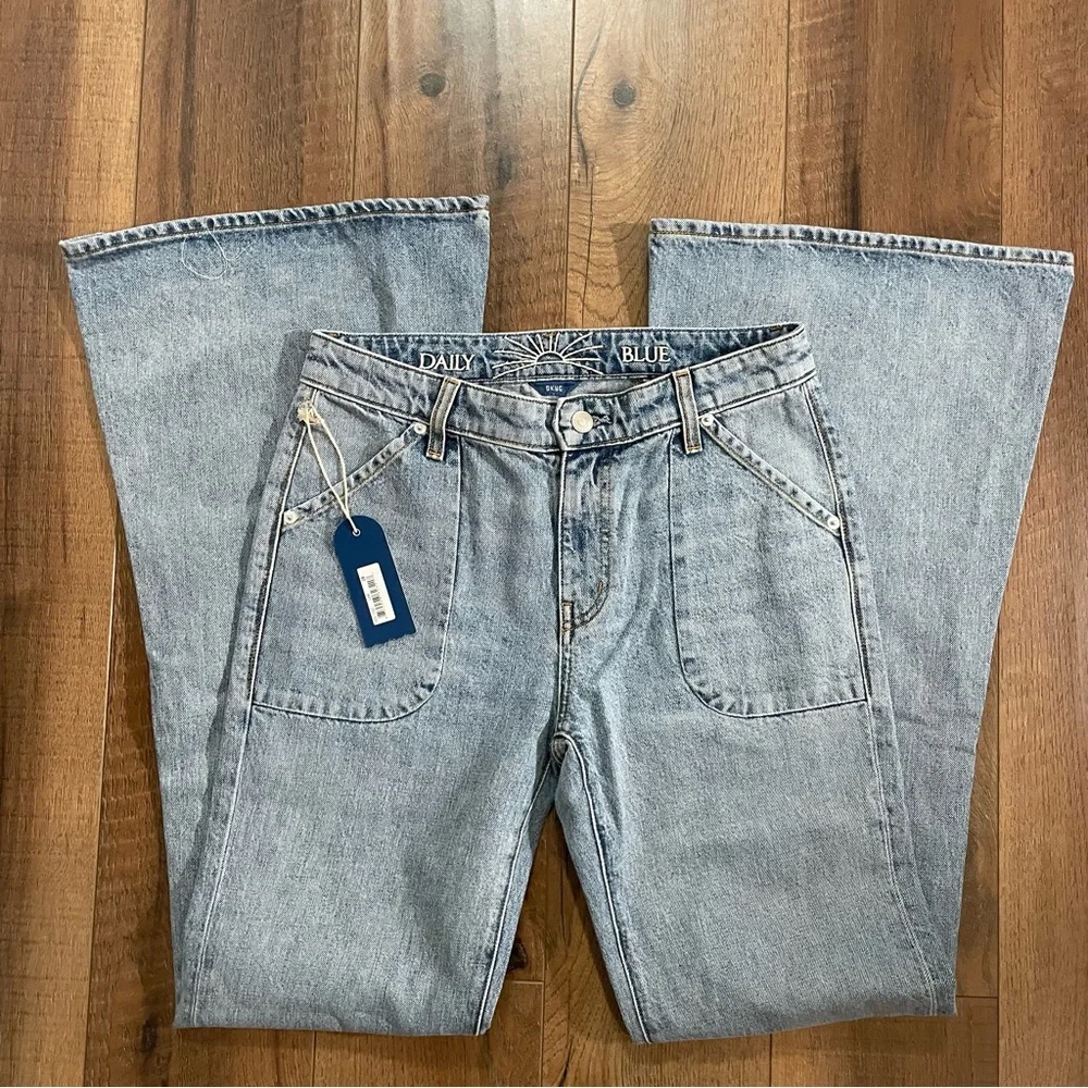 NWT $360 Daily Blue “Skye” Bell Leg Denim Jeans - Picture 7 of 15